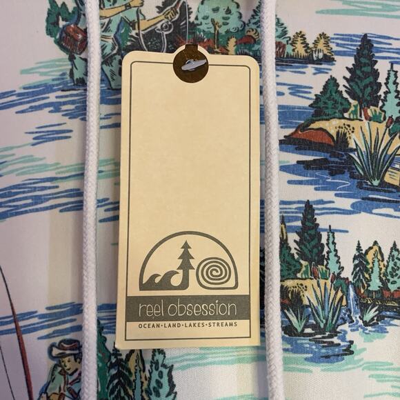 NWT Reel Obsession Sun Shirt, Men's M Pullover Hoodie, Vintage Print Neck Gaiter - Picture 5 of 12